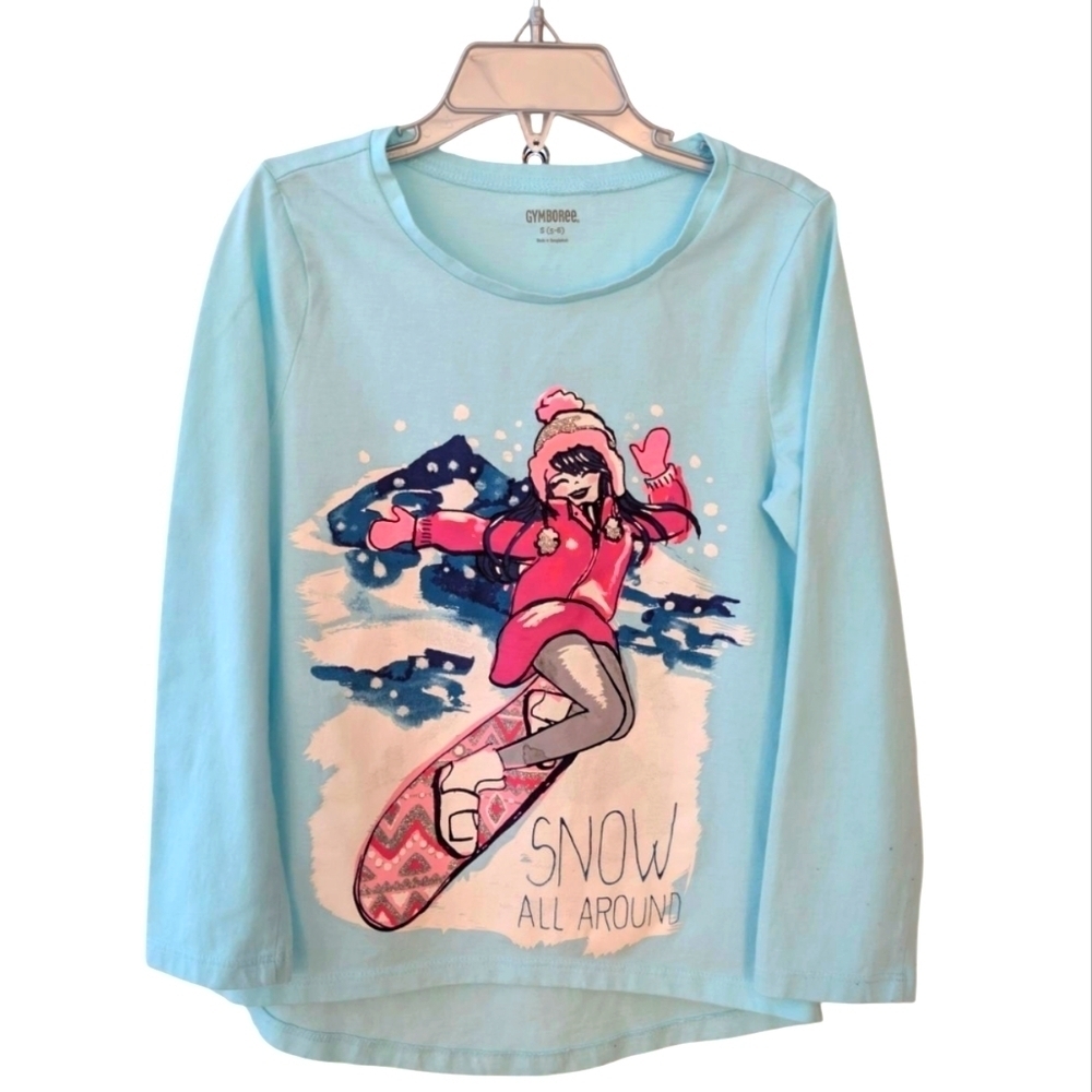 Gymboree Girls Snowboarding Graphic Tee - Blue Cotton SZ S (5-6)